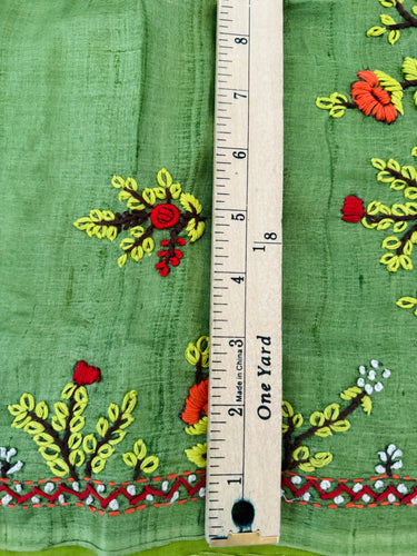 Lightweight Tribal Lambani Embroidery Pure Tussar Silk Saree | Light Moss Green | Hand Embroidery | Ships from California